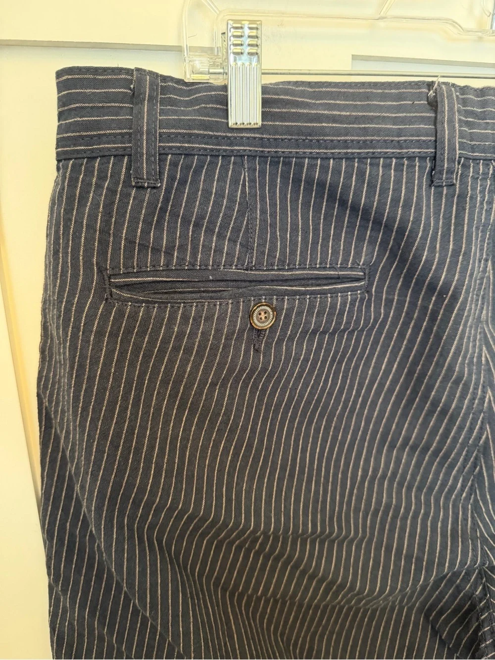 Koton navy blue pinstriped men's shorts flat front chinos natural fiber Size XL